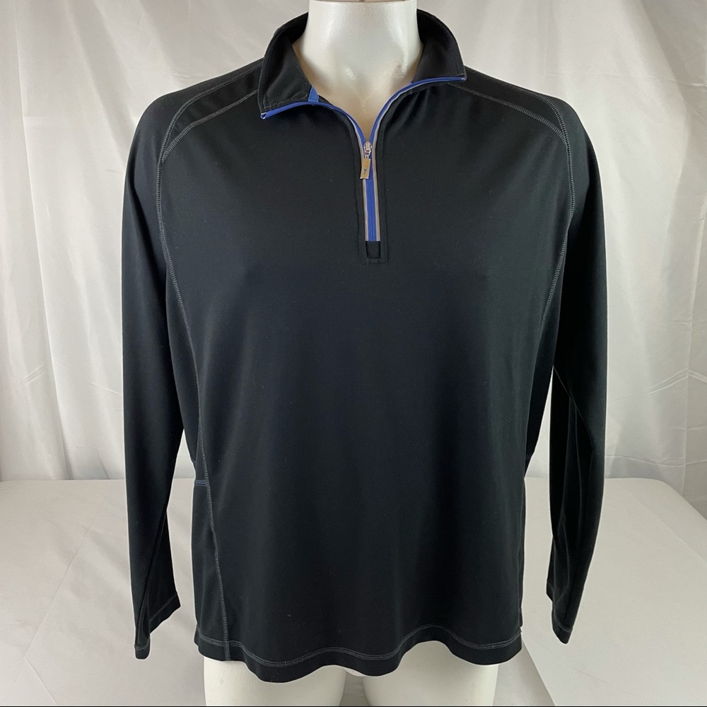 Tommy Bahama 1/4 Zip Active Shirt Jacket Black & Blue Trim Mens XL
